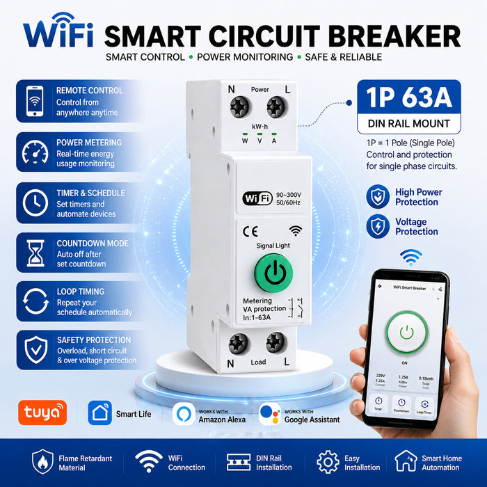 63A Din Rail WiFi Circuit Breaker Smart Timer Switch